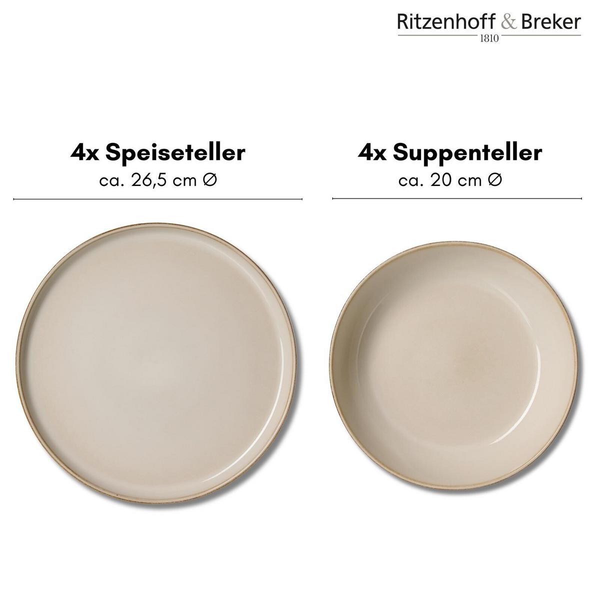 SPEISESET Olivia beige 8-tlg. - Beige, Keramik (29.2/23.4/30.1cm) - Ritzenhoff Breker