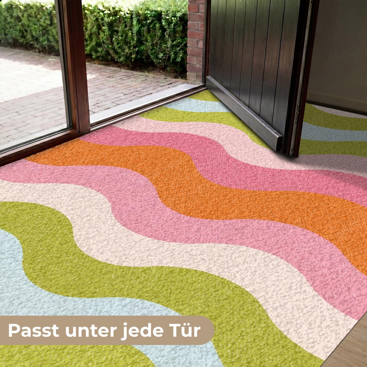 FUSSMATTE Bahnen - Wellen - Bunt - Vertikal Fußabtreter 180x120 cm - Multicolor, Kunststoff (180/0.4cm) - MuchoWow