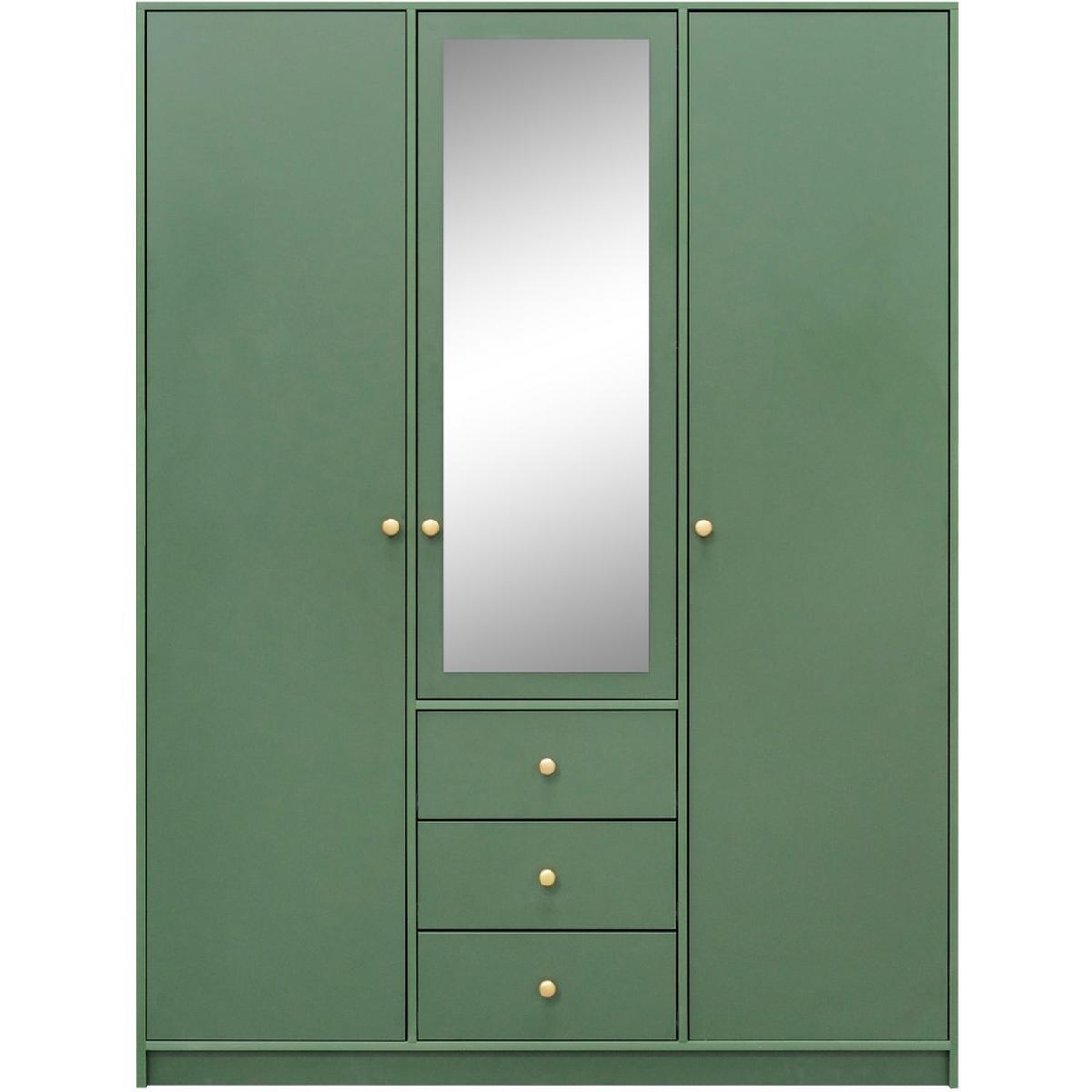 DREHTÜRENSCHRANK Solea Lux mit 3 Türen und 3 Schubladen, Grün - Goldfarben/Grün, Holzwerkstoff (150/200/57.5cm) - Beautysofa