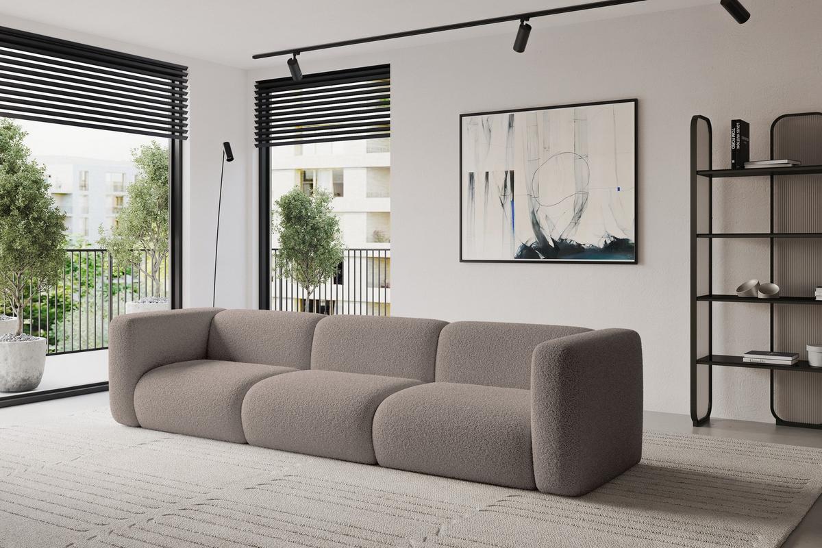 MODULARES Sofa 3-SITZER MIRA-S2 319x89x70 Braun cm Bouclé - Dunkelbraun/Schwarz, Holzwerkstoff/Kunststoff (319/70/89cm) - ALTDECOR