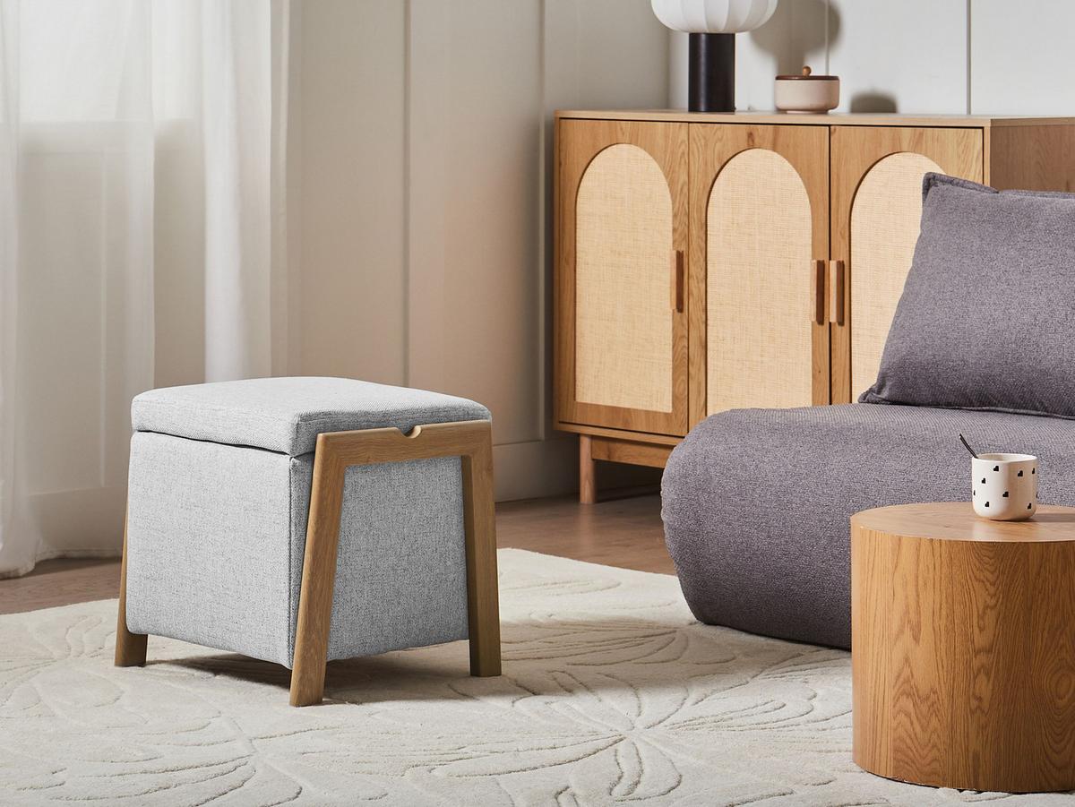 POUF mit Stauraum Stoff 45 cm Hellgrau Edland - Hellgrau, Textil (45/44/43cm) - Beliani
