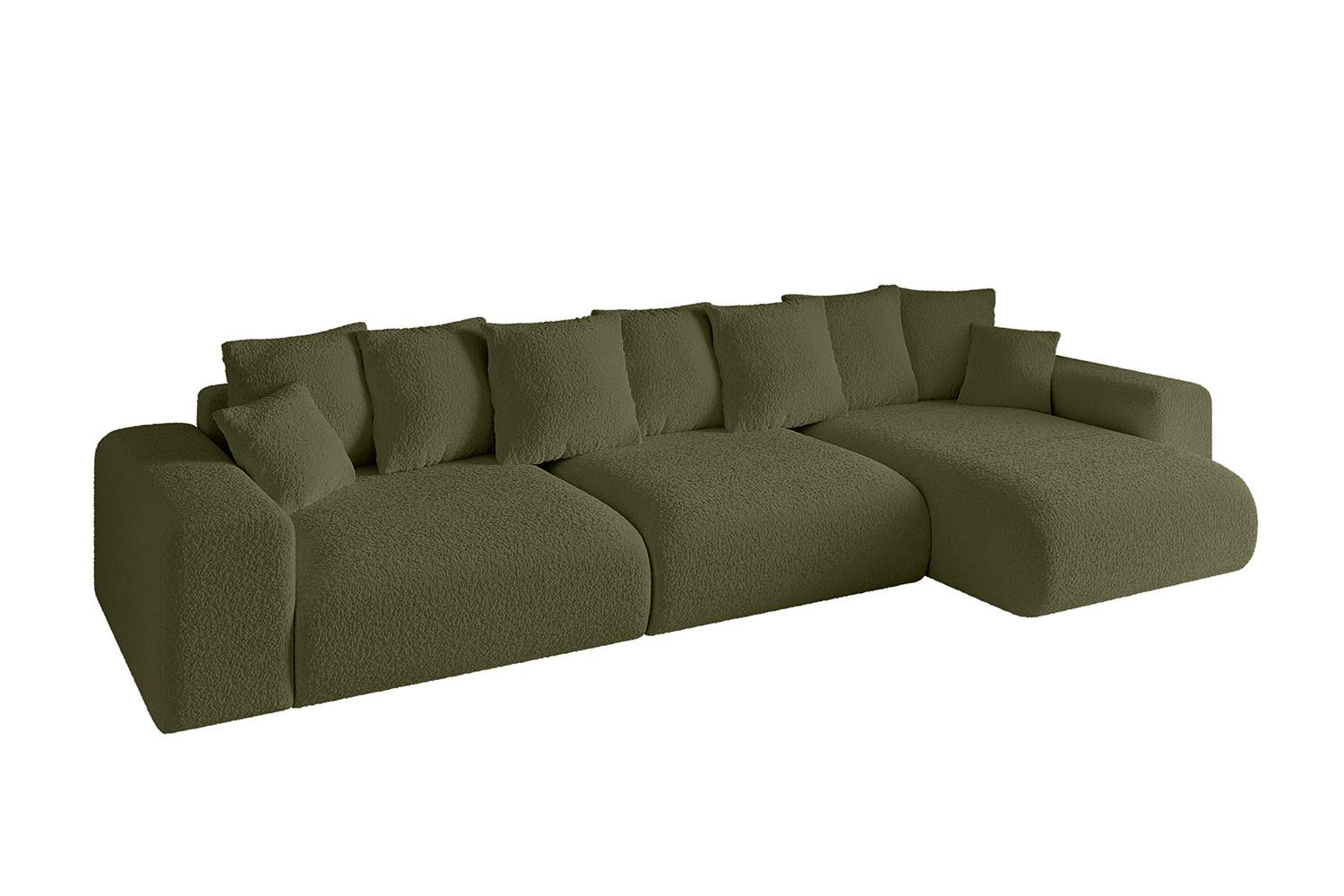 ECKSOFA Ottomane rechts ESKAR-L2 364x176x72 Olivgrün Bouclé - Schwarz/Olivgrün, Holzwerkstoff/Kunststoff (176/364cm) - ALTDECOR