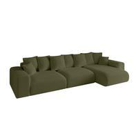 ECKSOFA Ottomane rechts ESKAR-L2 364x176x72 Olivgrün Bouclé - Schwarz/Olivgrün, Holzwerkstoff/Kunststoff (176/364cm) - ALTDECOR