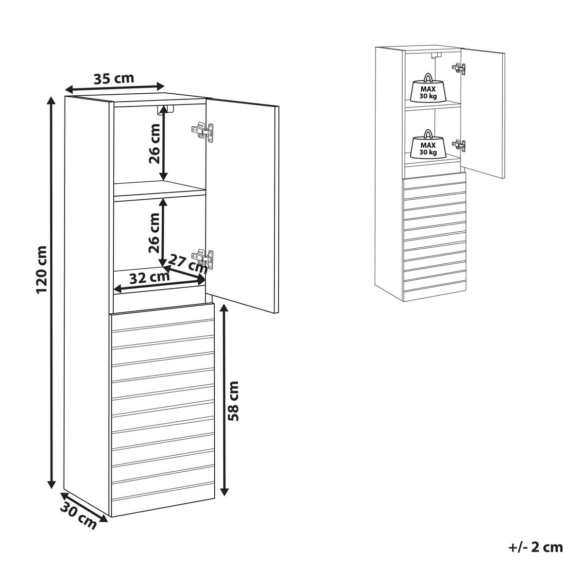 BAD-WANDSCHRANK 35 cm Hellbraun Urucu - Hellbraun/Braun, Holzwerkstoff (35/120/30cm) - Beliani
