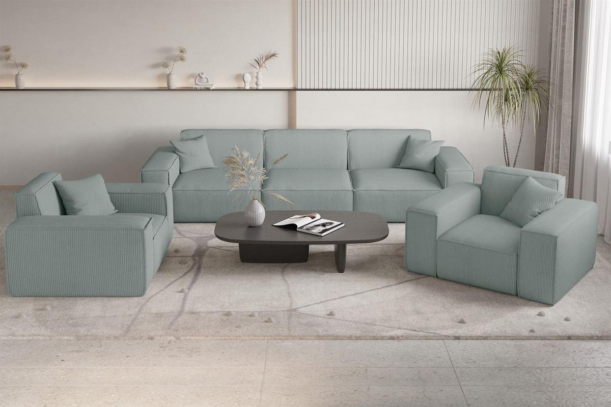 SOFASET Celes Premium 3-1-1 Stoff Scala - Pastellblau, Holzwerkstoff/Textil (225/73/88cm) - Fun Möbel
