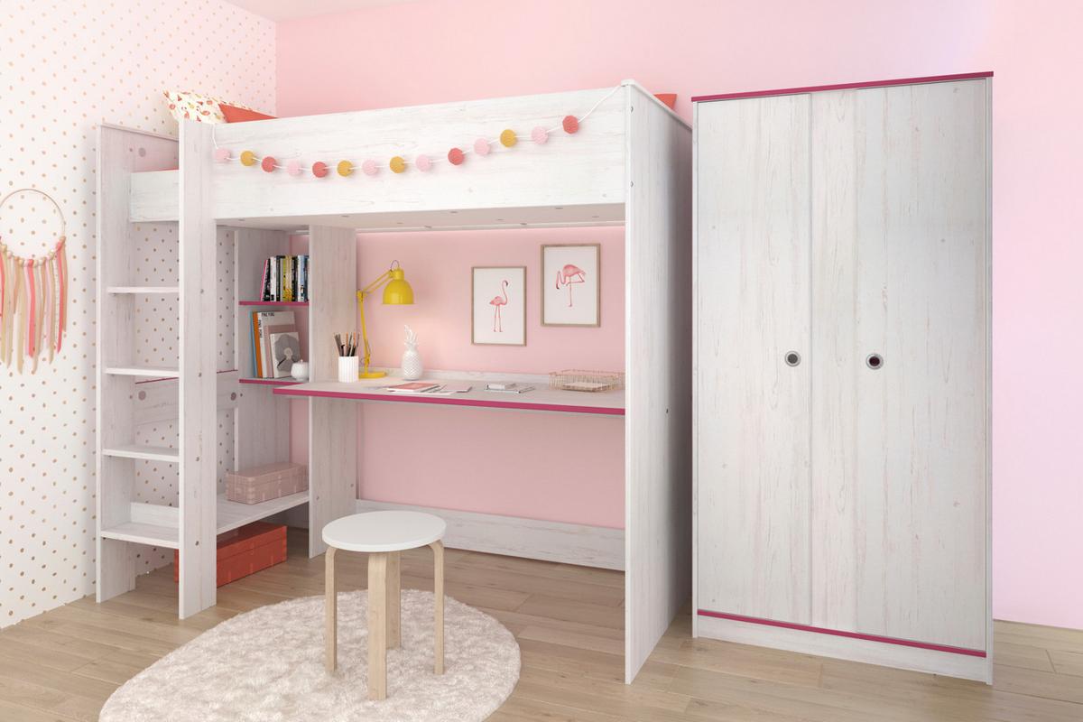 JUGENDZIMMER Set Hochbett 90x200 Schreibtisch Kleiderschrank - Blau/Weiß, Holz/Holzwerkstoff (206/182/108cm) - Parisot Meuble
