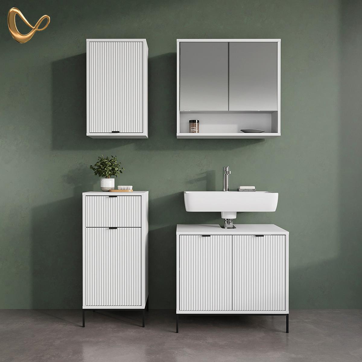SPIEGELSCHRANK ATERNO Weiß 70 x 65 cm mit 2 Türen - Weiß, Holzwerkstoff (70/65/22.1cm) - Livinity®