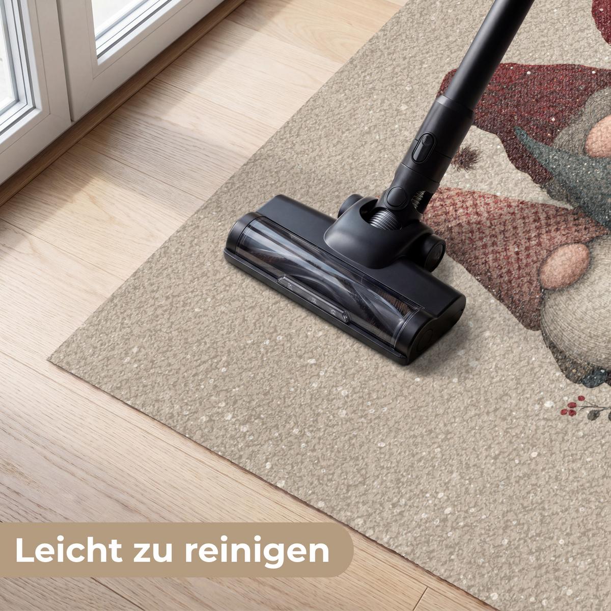 FUSSMATTE Wichtel - Weihnachten - Schnee - Zipfelmützen Türmatte 120x80 cm - Beige, Kunststoff (120/0.4cm) - MuchoWow