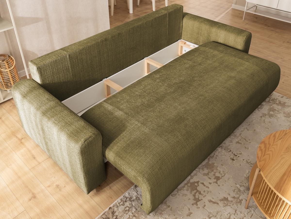 SCHLAFSOFA Calma mit Bettkasten im Bumpy-Design aus weichem Grün Chenille-Stoff - Schwarz/Grün, Holz/Kunststoff (239/88/98cm) - S-Style Möbel