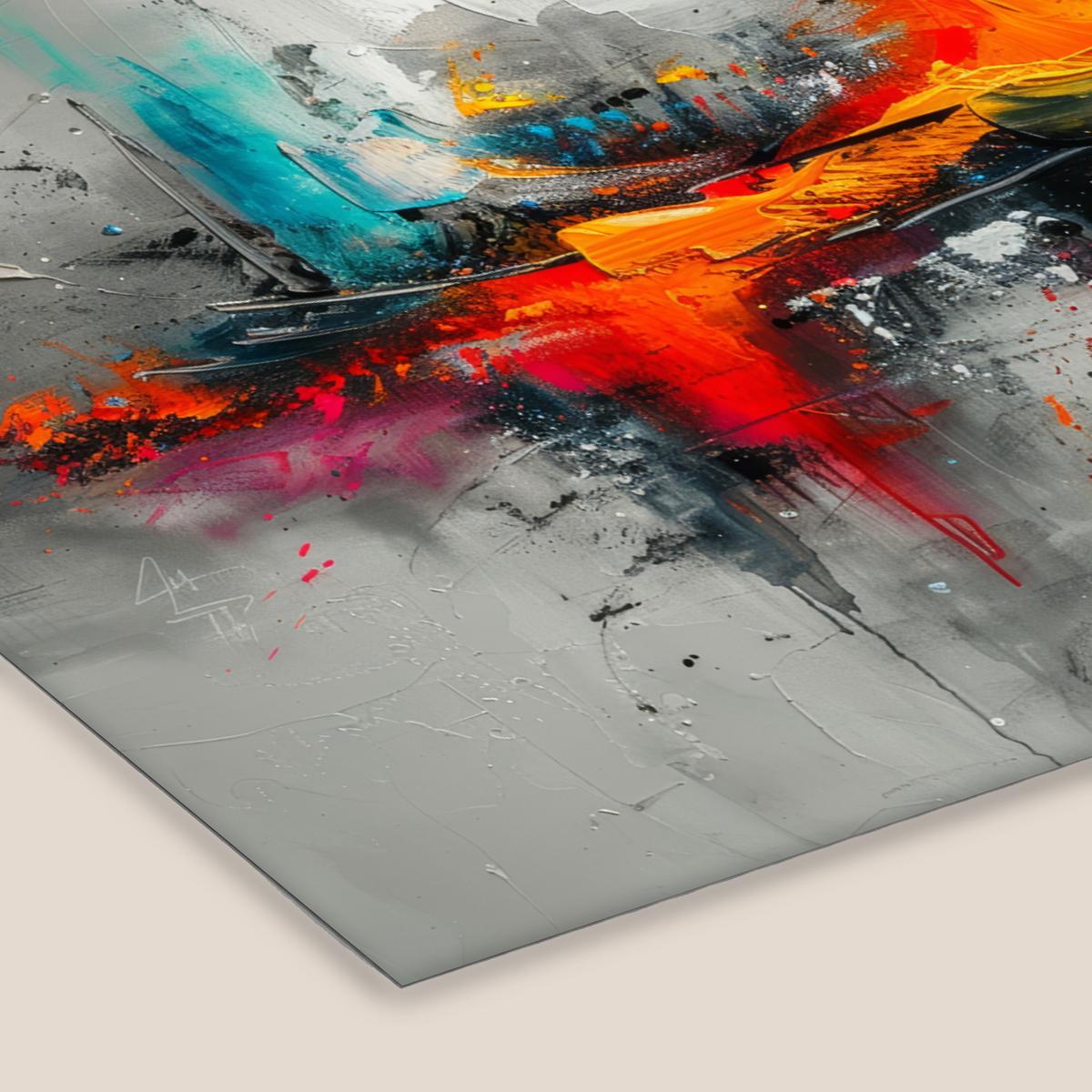 POSTER MIT RAHMENGERAHMTES BILD Moderne Kunst - Orange - Grau - Abstrakt 60x40 cm - Hellgrau, Papier (60/40cm) - MuchoWow