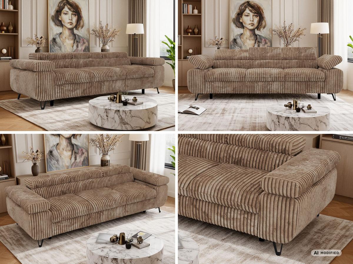 3-SITZER SOFA PETER - Braun Cord - Schwarz/Braun, Textil/Metall (262/76/99cm) - MKS