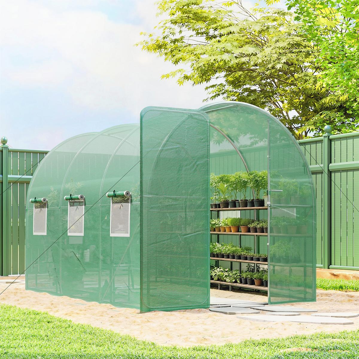 GEWÄCHSHAUS 3 x 2 x 2 m Foliengewächshaus mit Abschließbar Anschlag-Tür - Grün, Kunststoff (200/200/300cm) - Outsunny