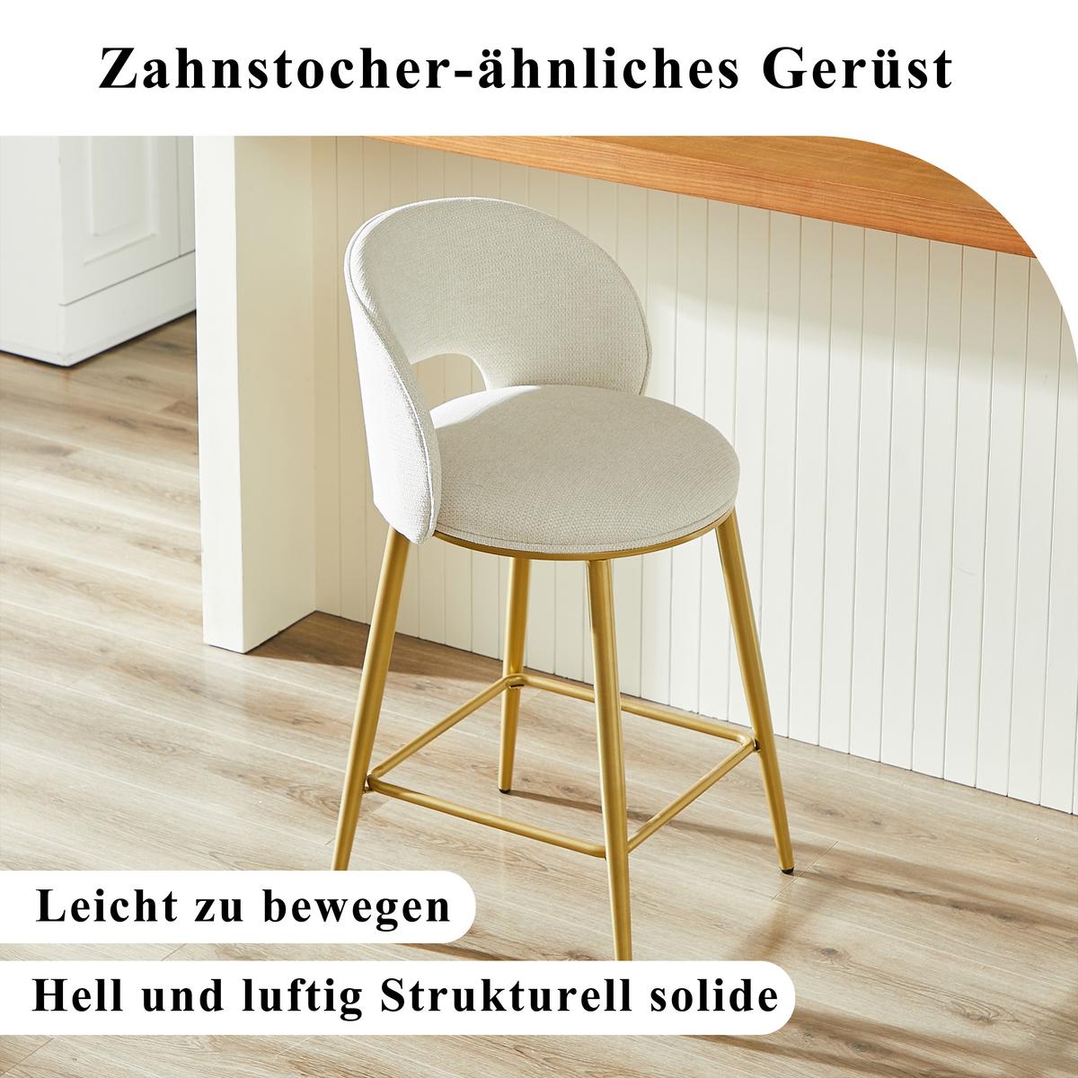 BARHOCKER stoff chenille gepolstert metallgestell mit rückenlehne 2er set - Beige, Textil (56/92/53cm) - Urban Meuble