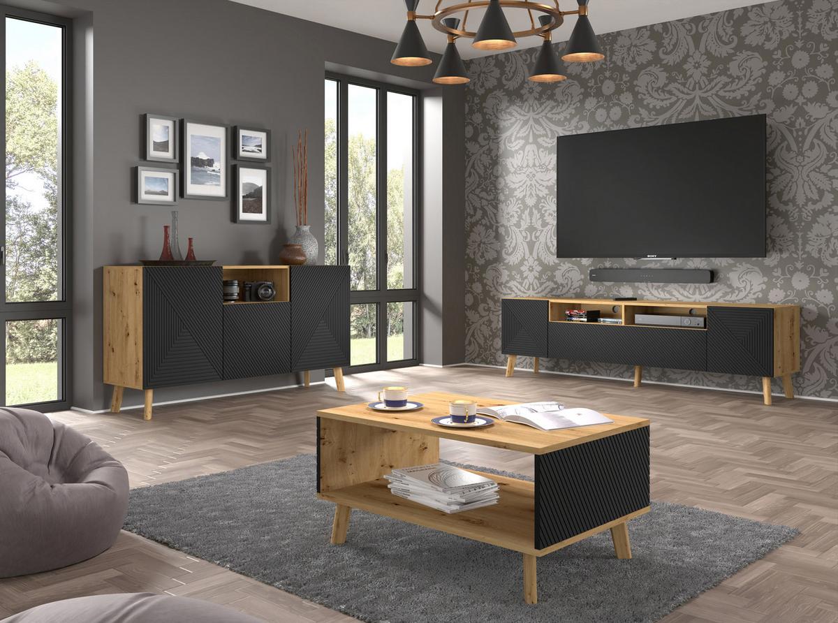 COUCHTISCH Artisan Eiche, Schwarz 90/45/60 - Schwarz, Holzwerkstoff (60/90/45cm) - RAUMHIRSCH FURNITURE