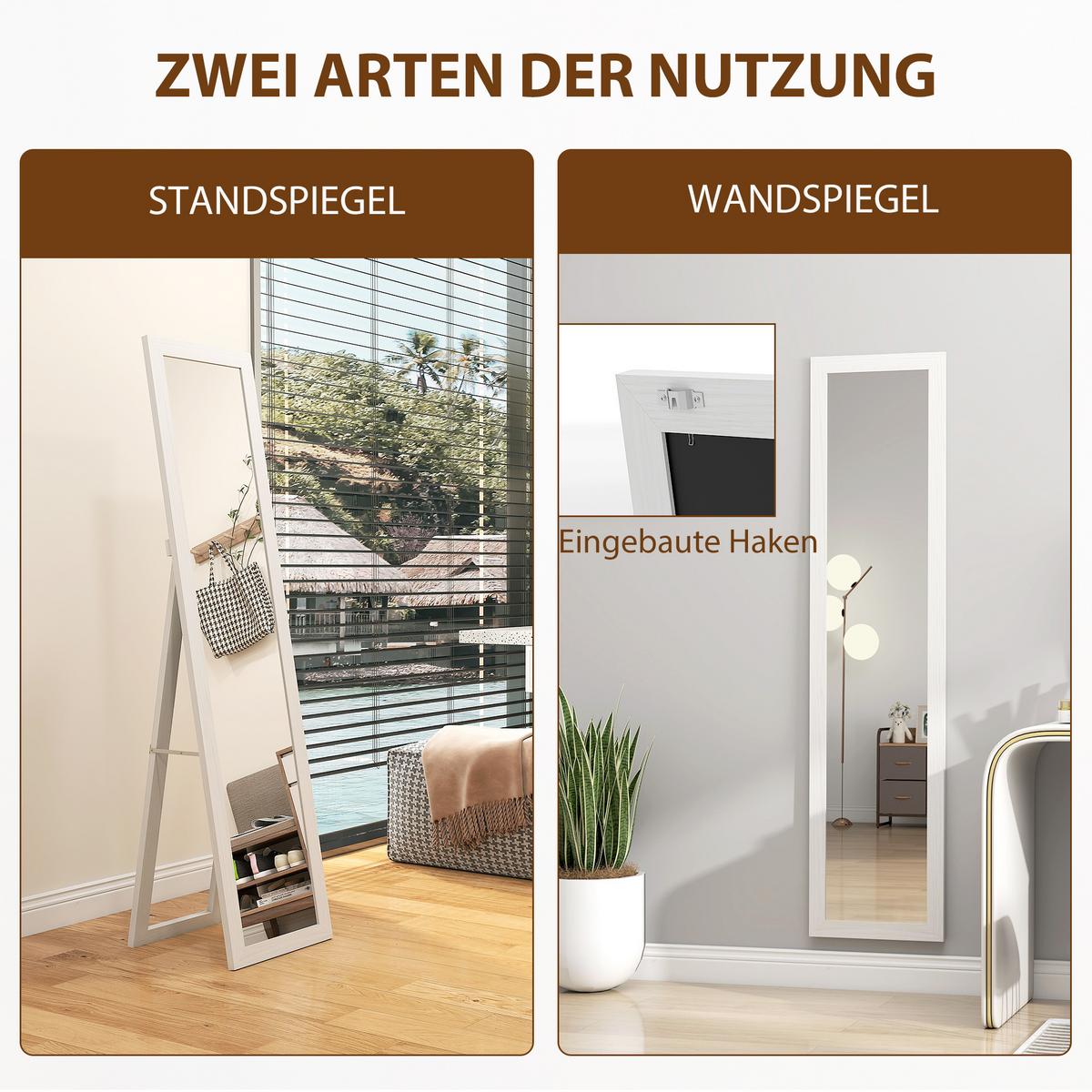 GANZKÖRPERSPIEGEL MDF Hartglas Weiß - Weiß, Holzwerkstoff (38/157/37cm) - HOMCOM