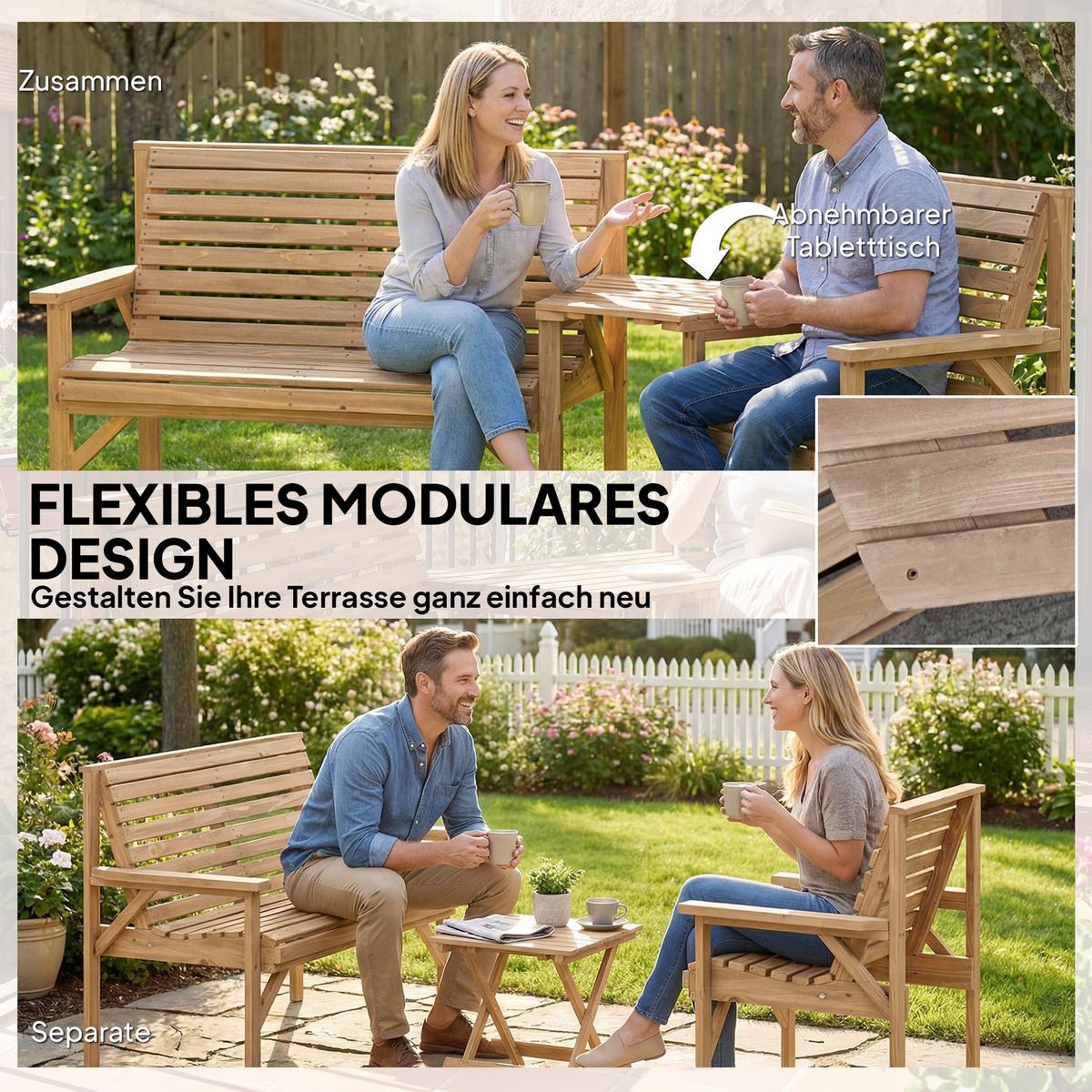 GARTENSTÜHLE 3er Set Tannenholz Naturholz - Naturfarben, Holz - Outsunny