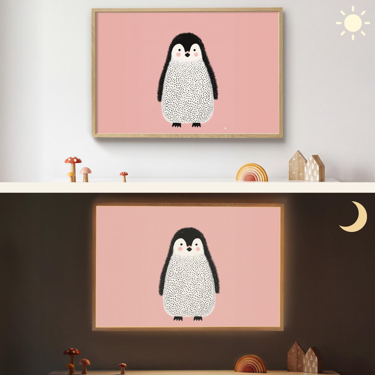 WANDLEUCHTE MIT AKKU Pinguin - Punkte - Minimalistisch - Rosa 100x70 cm - Rosa, Holzwerkstoff (100/70/8cm) - OnlyWow
