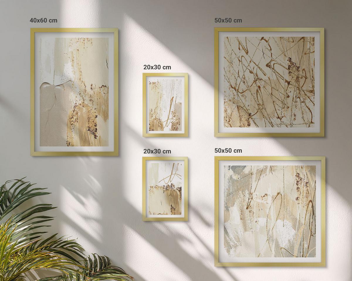 BILDER SET 5er Set - 50x50 cm & 20x30 cm & 40x60 cm Goldrahmen - Retro-Blumenmuster aus verschiedenen Städten - Goldfarben, Kunststoff (40/60cm) - TULUP