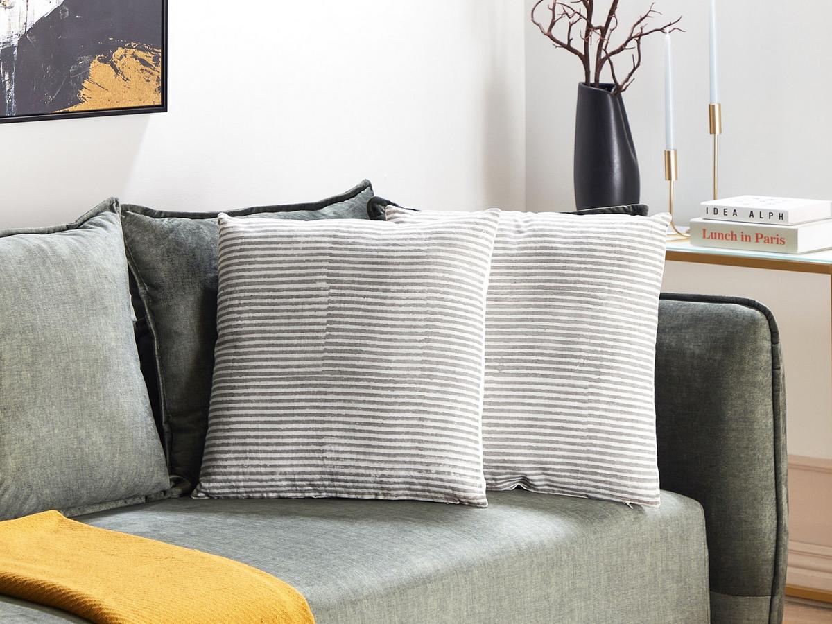 DEKOKISSEN 2er-Set Grau 50/50 cm Kanpas - Weiß/Grau, Textil (50/50cm) - Beliani
