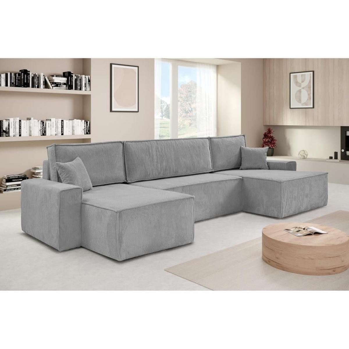 WOHNLANDSCHAFT Hektor U mit Schlaffunktion hellgrau - Hellgrau/Schwarz, Kunststoff/Textil (377/94/152cm) - Beautysofa