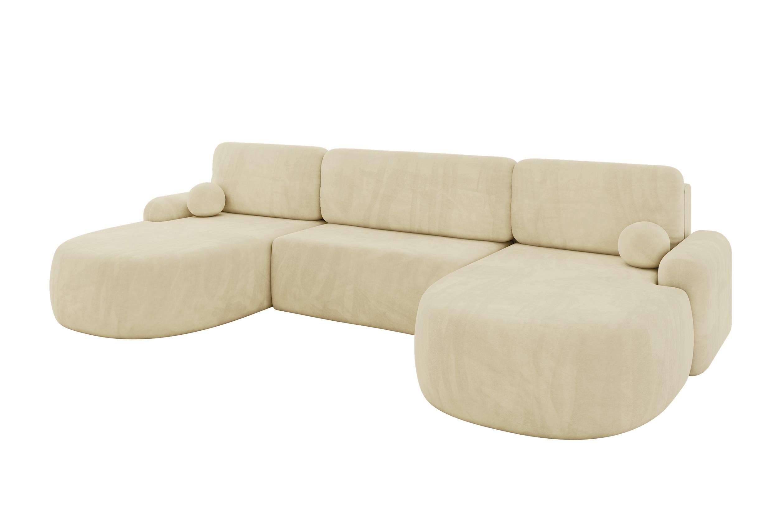 WOHNLANDSCHAFT mit Schlaffunktion und Bettkasten LIRA-U - 335x172x89 Beige - Ecru, Holzwerkstoff/Textil (335/89/172cm) - ALTDECOR