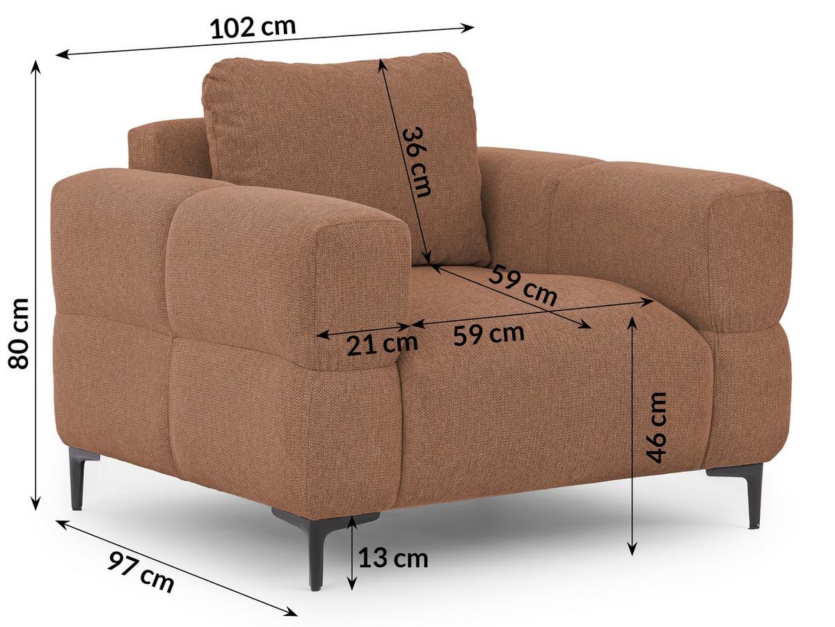 SESSEL Cardea in Bubble-Optik aus weichem Terrakotta Strukturstoff mit hohem Sitzkomfort - Terracotta/Schwarz, Holz/Textil (102/80/97cm) - S-Style Möbel