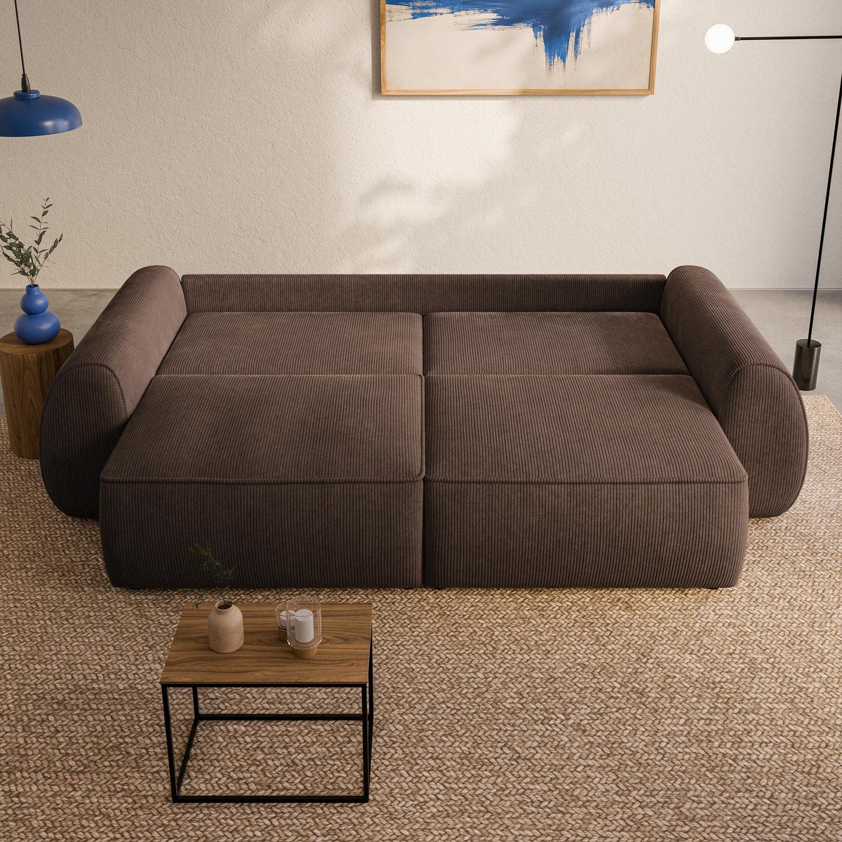 BETTSOFA ZEFEO Braun Kordstoff mit Schlaffunktion - Braun, Textil (264/96/106cm) - MASSENO