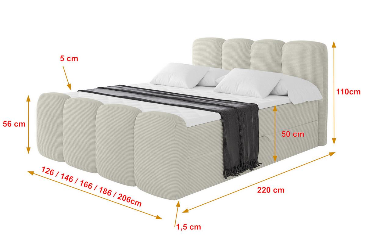 BOXBETT mit Matratze H3 - NINA-Z - 200x200 cm Creme - Perlmutt, Holzwerkstoff (200/200cm) - ALTDECOR
