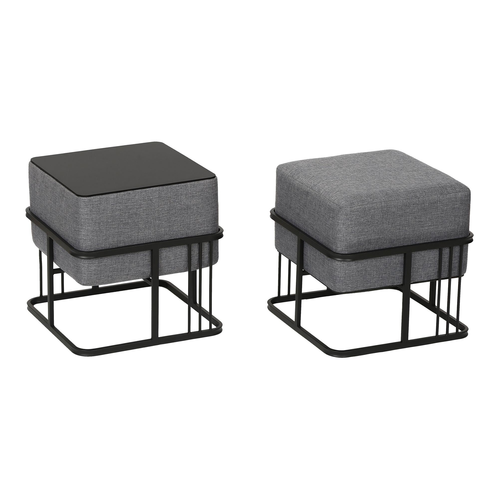 HOCKER-SET 2-TLG. Tas - Dunkelgrau/Schwarz, Holzwerkstoff/Textil (38/38/38cm) - [en.casa]