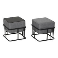 HOCKER-SET 2-TLG. Tas - Dunkelgrau/Schwarz, Holzwerkstoff/Textil (38/38/38cm) - [en.casa]