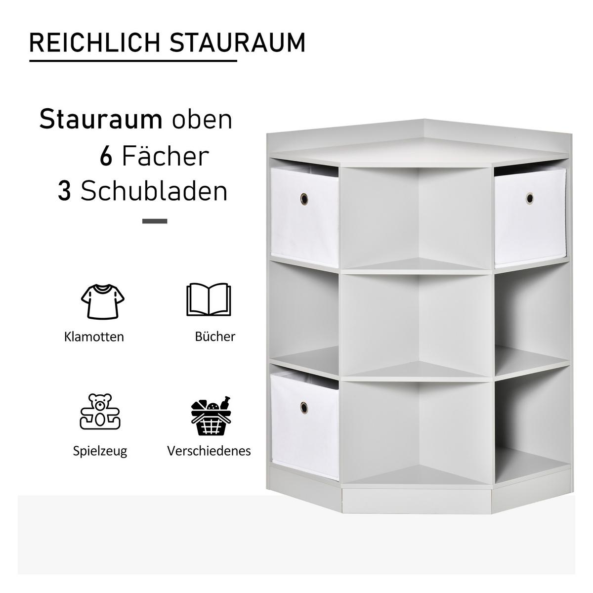 KINDERREGAL Eckregal mit 3 Aufbewahrungsboxen Kinderzimmer Spielzeugablage Grau - Grau, Holzwerkstoff (57.4/94/57.4cm) - HOMCOM