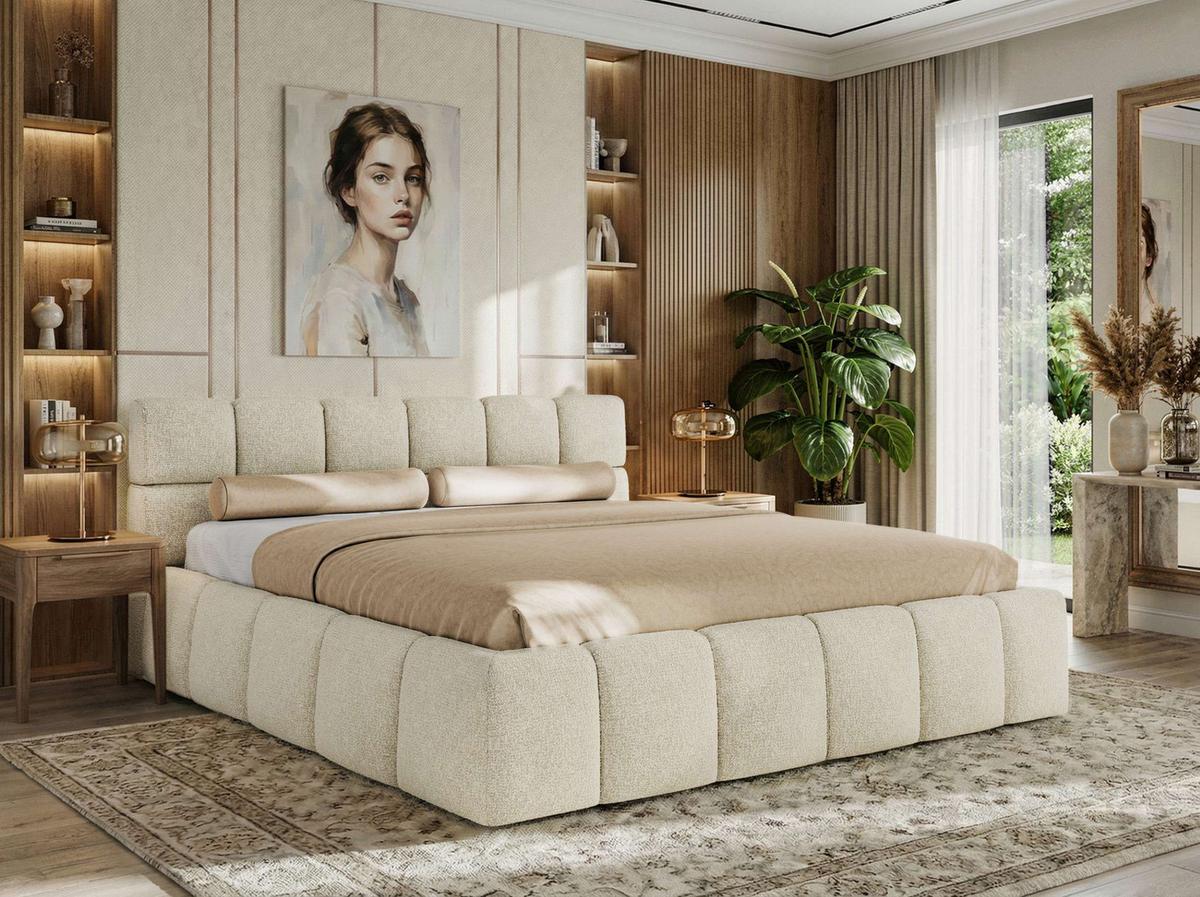 POLSTERBETT NIRA CLASSIC 160/200 - Creme Strukture - Multipocket-Matratze - Creme, Textil (160/200cm) - MKS
