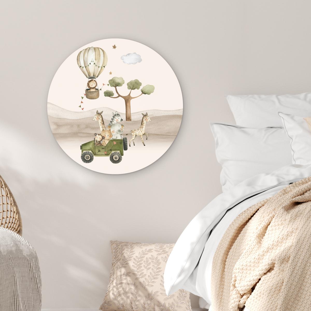 WANDBILD Wilde Tiere - Safari - Aquarell - Heißluftballon Wanddeko Schlafzimmer 60x60 cm - Beige, Kunststoff (60/60cm) - MuchoWow