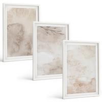 BILDER SET 3er Set - 40x60 cm Weißer Rahmen - Verschüttete Boho-Aquarellfarben - Weiß, Kunststoff (40/60cm) - TULUP