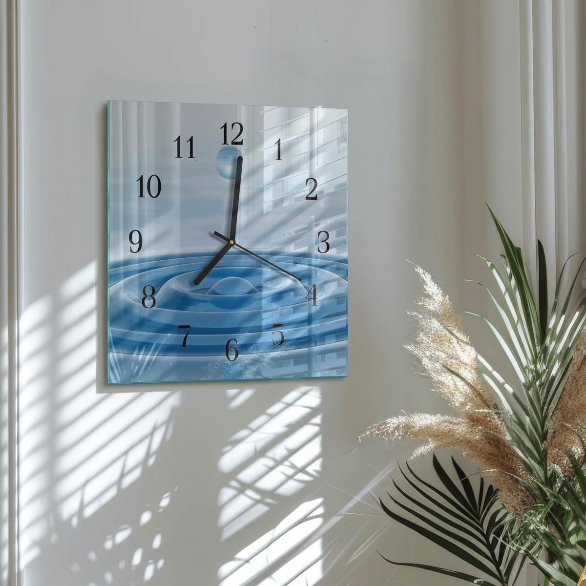 WANDUHR aus Glas 30x30 cm - Wasser - Blau, Glas (30/30/0.4cm) - TULUP