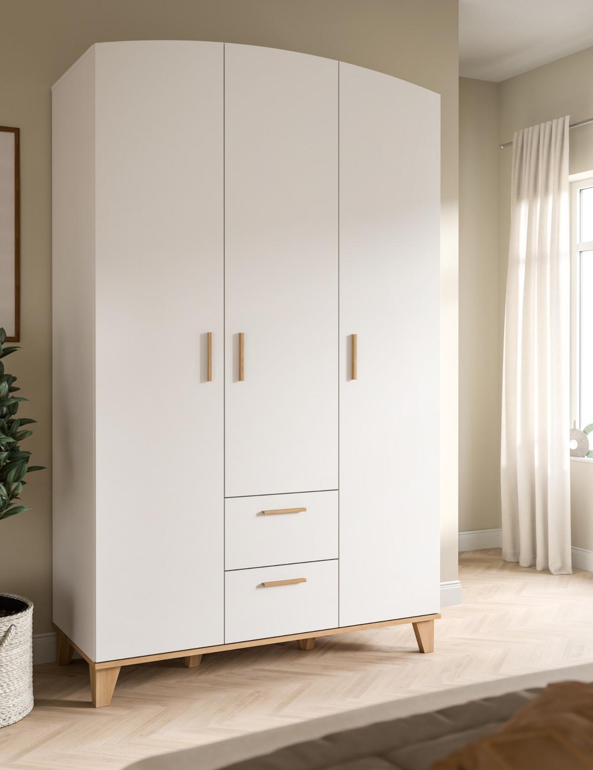 KLEIDERSCHRANK in weiß, Eiche Artsian 122 x 194 cm, Drehtürenschrank 3-türig skandinavisch - Eichefarben/Weiß, Holzwerkstoff (122/198/51cm) - Inn.Furn