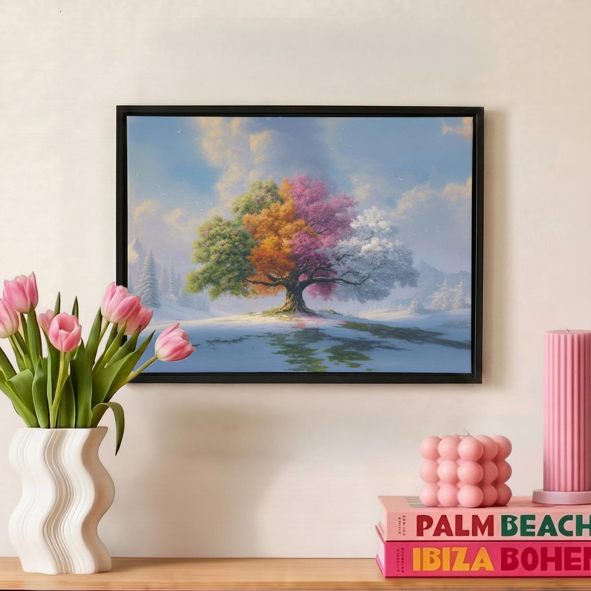 LEINWAND Bilder mit Rahmen - Baum - Jahreszeiten - Winter - Landschaft - 40x30 - Multicolor, Textil (40/30cm) - MuchoWow