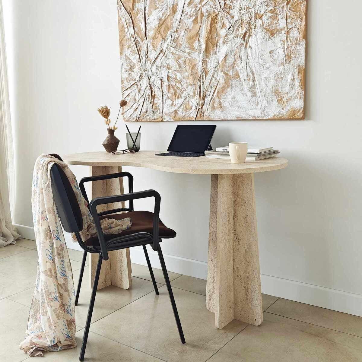 SCHREIBTISCH mit organisch-form Tischplatte 120/60/75 cm - Beige, Holzwerkstoff (8.5/60/75cm) - Calicosy