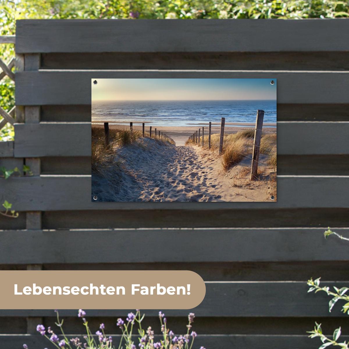 GARTENPOSTER Strand - Meer - Niederlande - Dünen - Sonne Gartendeko 90x60 cm - Sandfarben, Kunststoff (90/60/0.2cm) - OnlyWow