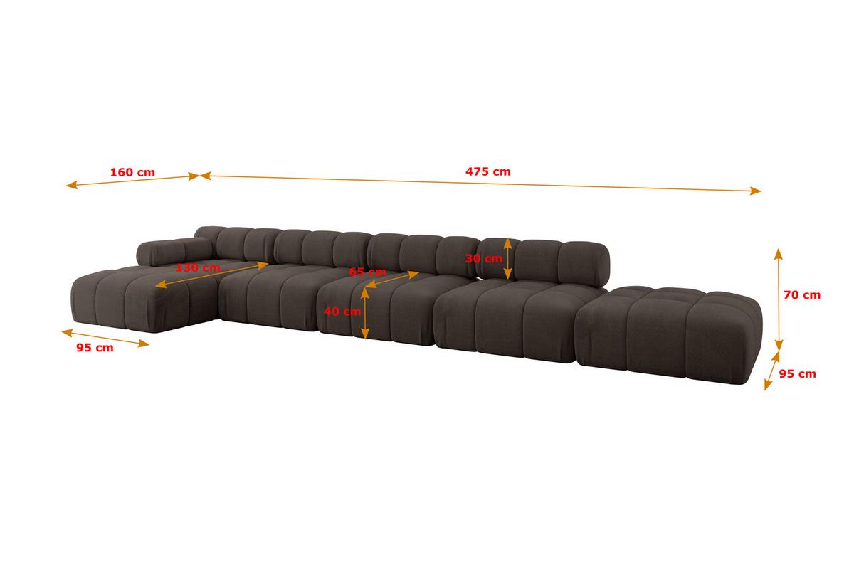 ECKSOFA modulares Sofa Lizur-L3 - 475x160x70 cm Braun Velours - Braun, Holzwerkstoff/Textil (475/160cm) - ALTDECOR