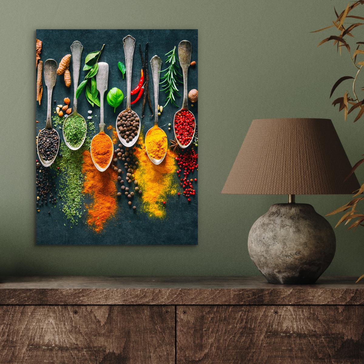 METALLBILD Kräuter - Gewürze - Löffel 30x40 cm - Currygelb, Metall (30/40cm) - MuchoWow