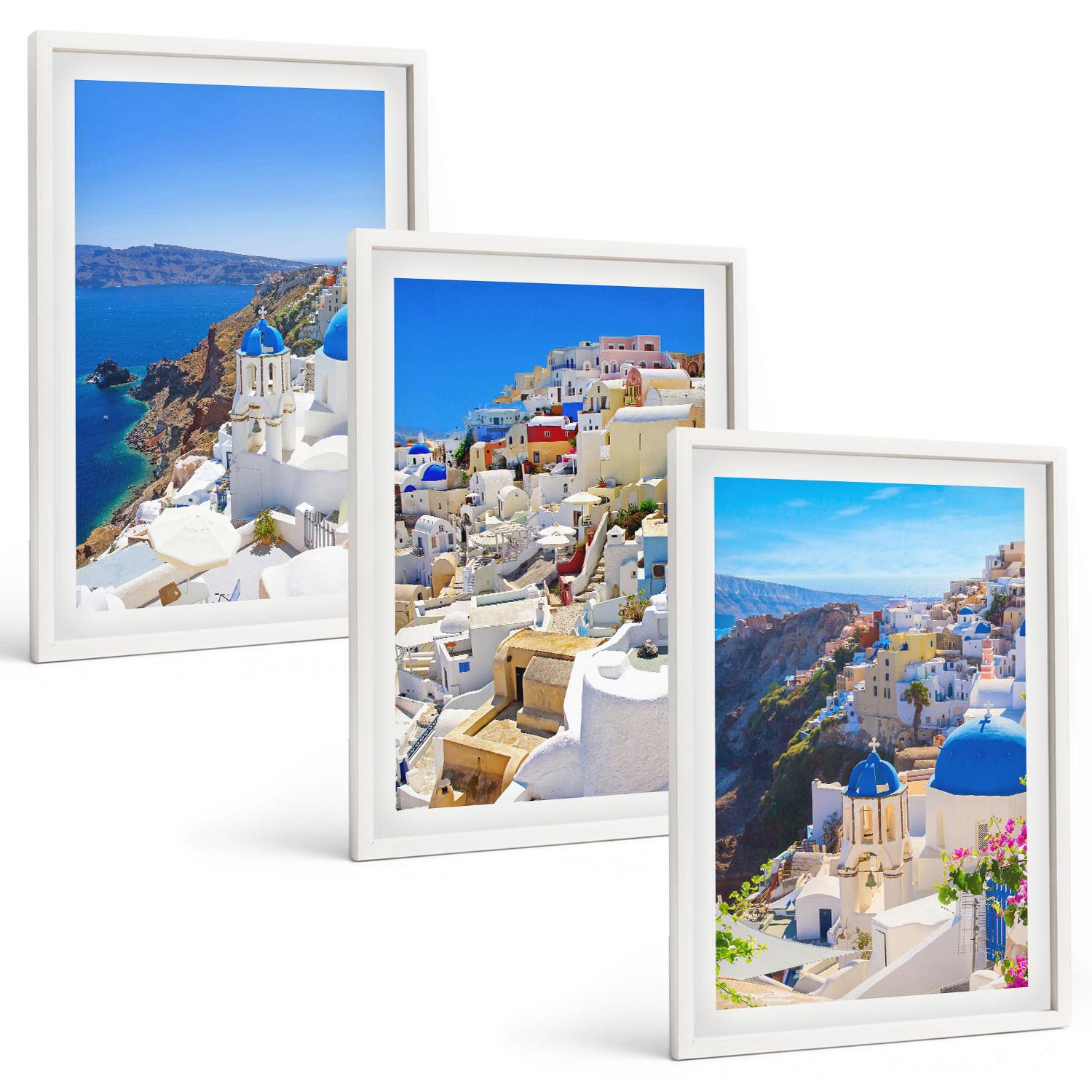 BILDER SET 3er Set - 40x60 cm Weißer Rahmen - Landschaftsarchitektur Oia Santorini - Weiß, Kunststoff (40/60cm) - TULUP
