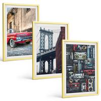 BILDER SET 3er Set - 40x60 cm Goldrahmen - Alte Autobrücke Brooklyn Retro-Audio - Goldfarben, Kunststoff (40/60cm) - TULUP