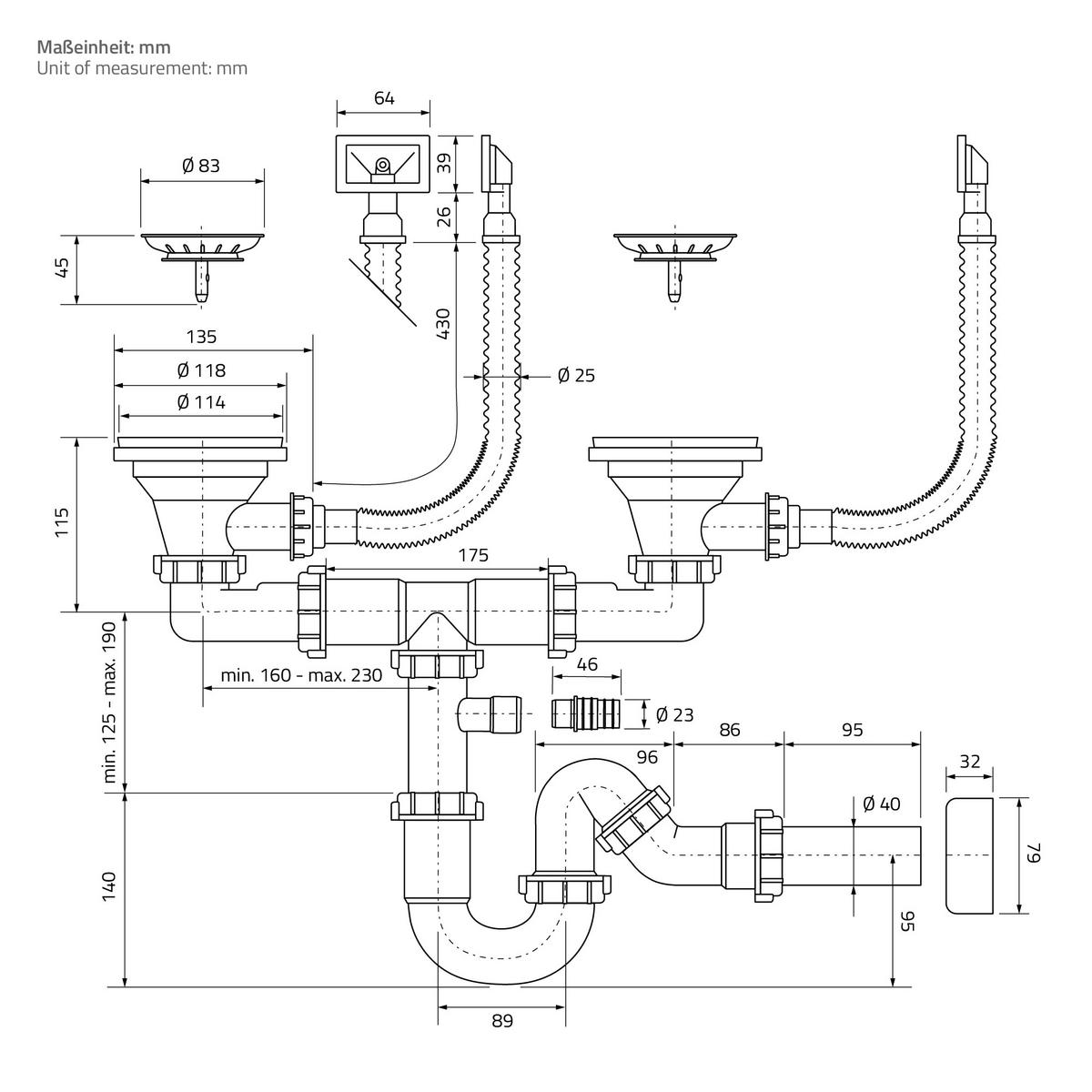 DOPPEL-SPÜLBECKEN aus Edelstahl 81,5x40 cm mit Siphon - Silberfarben, Metall (81.5/20/40cm) - ML-DESIGN