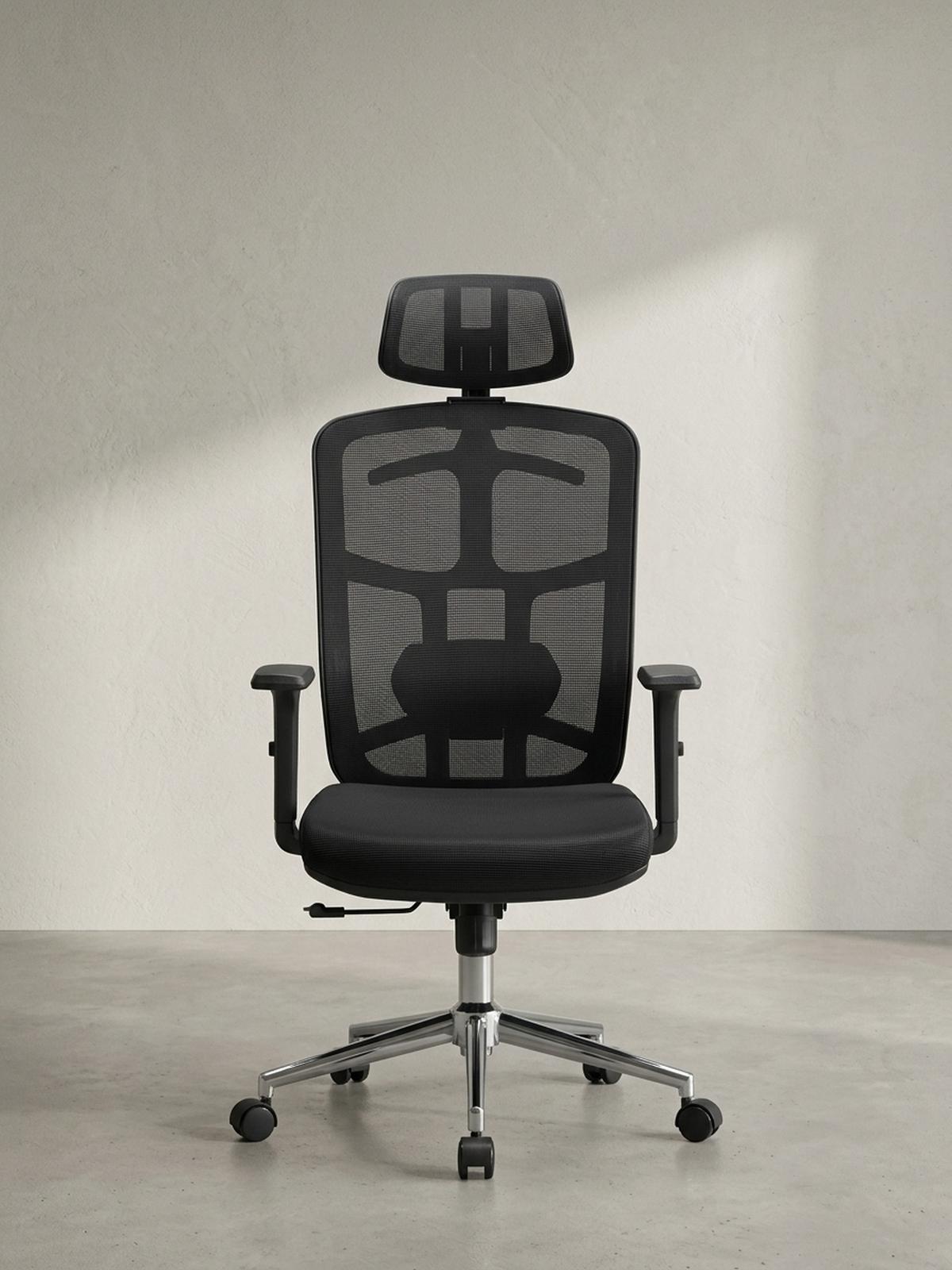 BÜRODREHSTUHL Schwarz Mesh mit Synchronmechanik, 3D-Armlehnen und Aluminiumfuß ALTAI - Silberfarben/Schwarz, Kunststoff/Textil (68/130/68cm) - KADIMA DESIGN