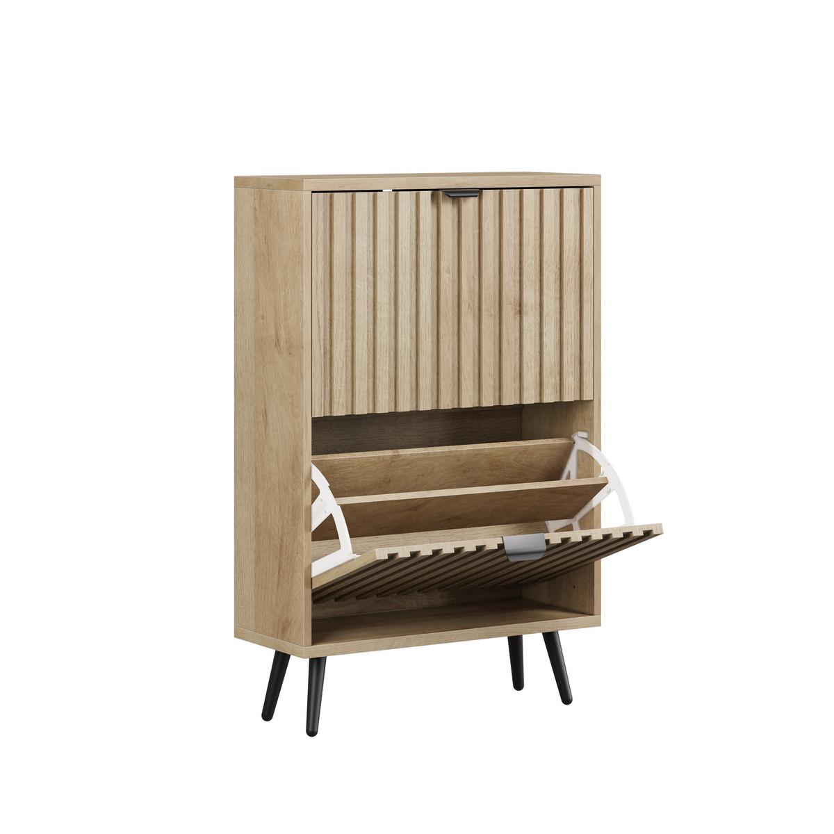 SCHUHESCHRANK Eichenfarben Mid-Century Mit 2 Kippfächern - Eichefarben, Holzwerkstoff (60/95/24cm) - Urban Meuble