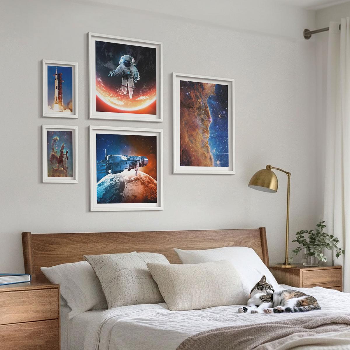 BILDER SET 5er Set - 50x50 cm & 20x30 cm & 40x60 cm Weißer Rahmen - Farbenfrohes abstraktes Porträt - Weiß, Kunststoff (40/60cm) - TULUP