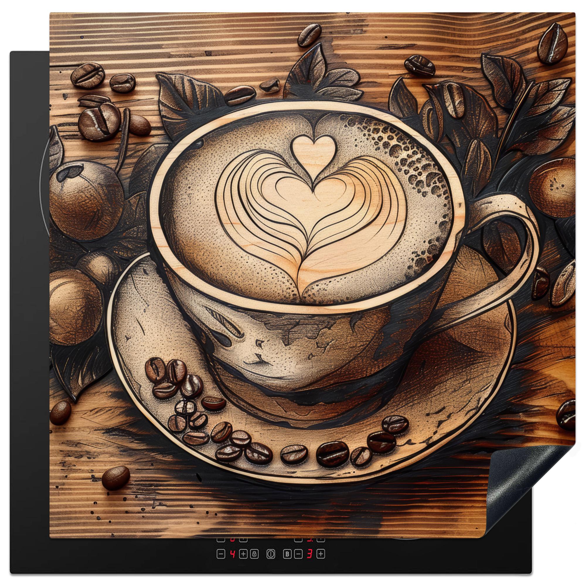 HERDABDECKPLATTE Kaffee - Vintage - Braun - Tasse - Holz Induktionsmatte 78x78 cm - Cappuccino, Kunststoff (78/78/0.2cm) - MuchoWow