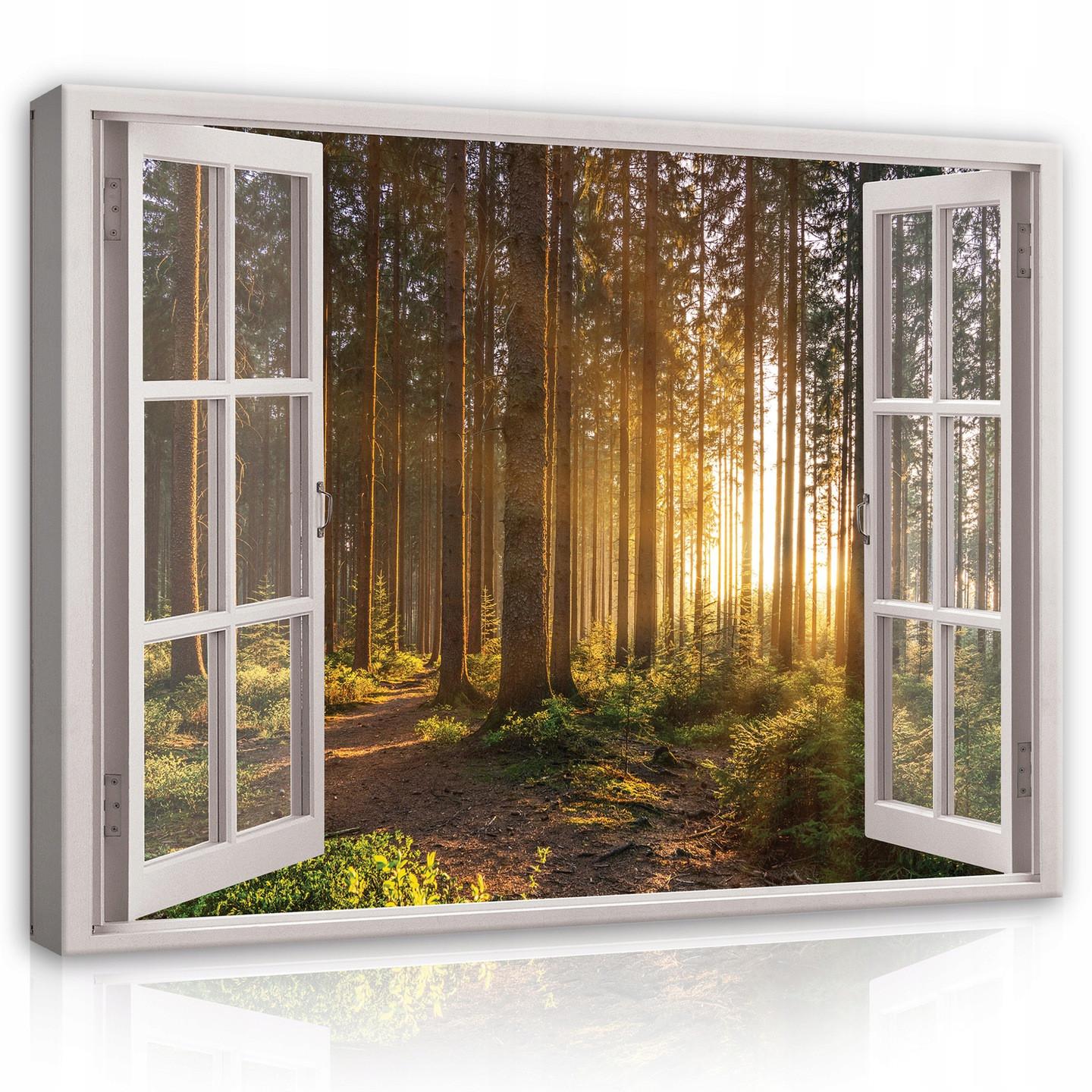 LEINWANDBILD Fenster Wald Bilder Wohnzimmer 120x80 - Multicolor, Holzwerkstoff (120/80cm) - Wallarena