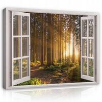 LEINWANDBILD Fenster Wald Bilder Wohnzimmer 120x80 - Multicolor, Holzwerkstoff (120/80cm) - Wallarena